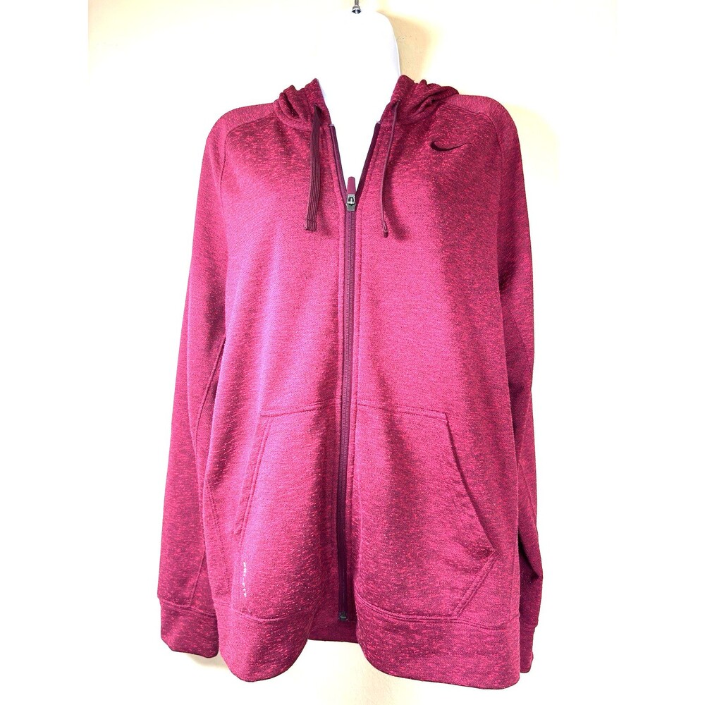 Nike Women’s Full Zip Hoodie Size Medium RED Swoosh Logo Fleece Sweatshirt - Picture 2 of 6